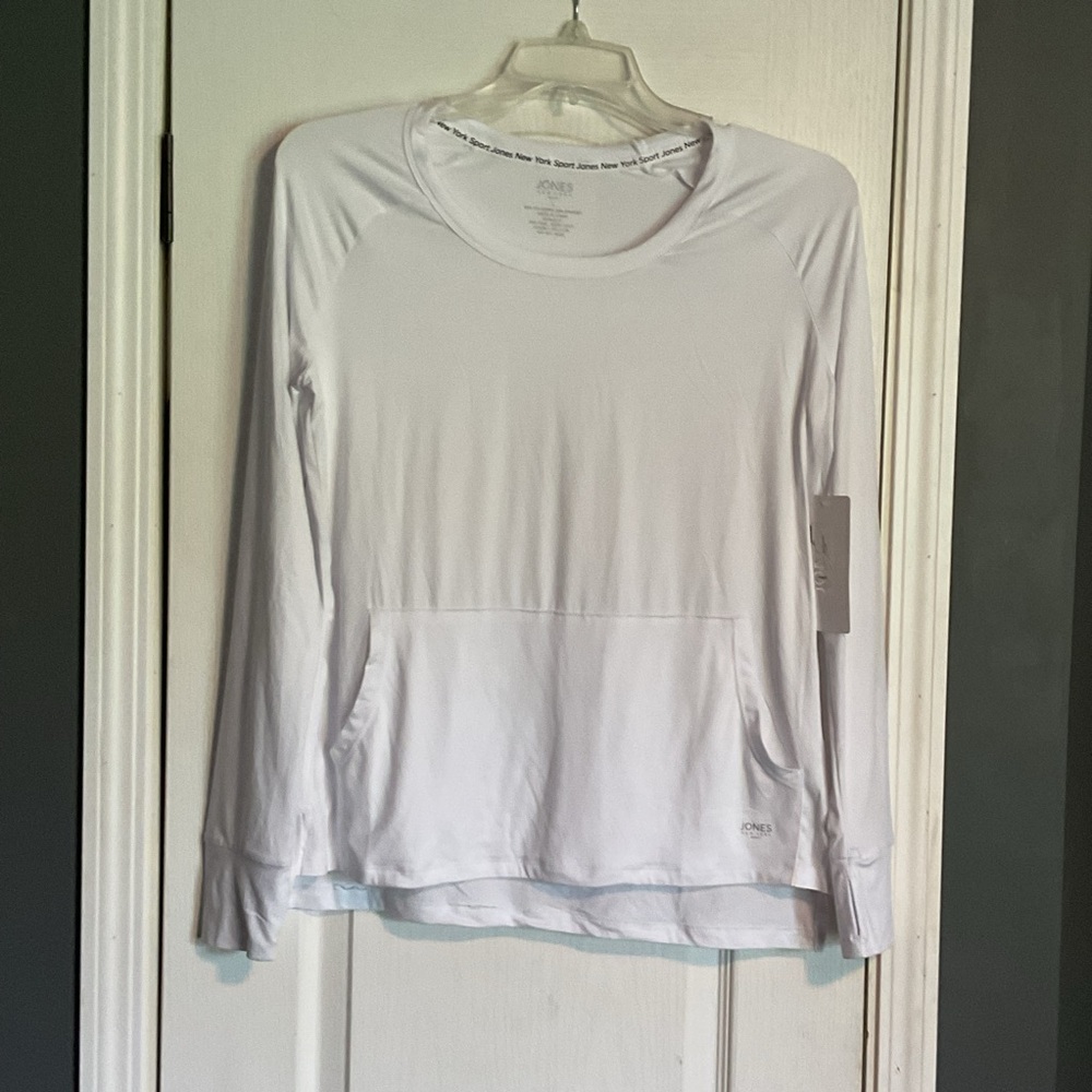 NWT Jones New York Long Sleeve Shirt Womens Sz L Kangaroo Pocket Stretch Casual